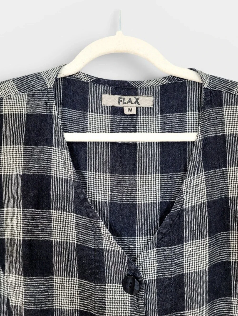 FLAX Oversized Linen Vest Black Taupe Plaid Medium - Picture 3 of 9